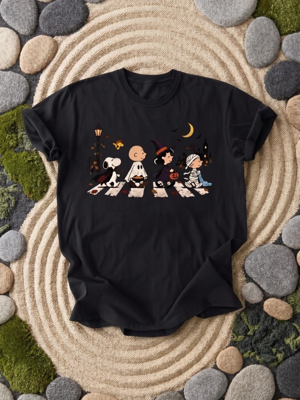 Halloween Cartoon Abbey Road Forest Green Graphic T-Shirt